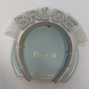 Piper K “BRIDE” Faux Pearl Rhinestone Tulle Lace White Headband Crown New